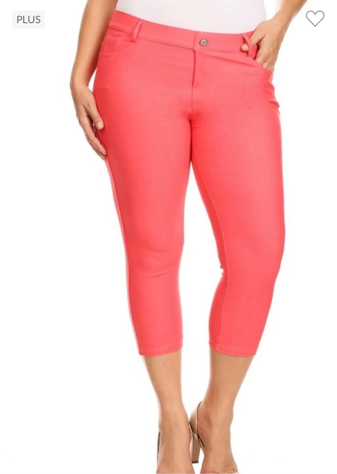 LEG-93 {Coral Revolution} Coral Capri Length Jeggings PLUS SIZE 1X 2X 3X