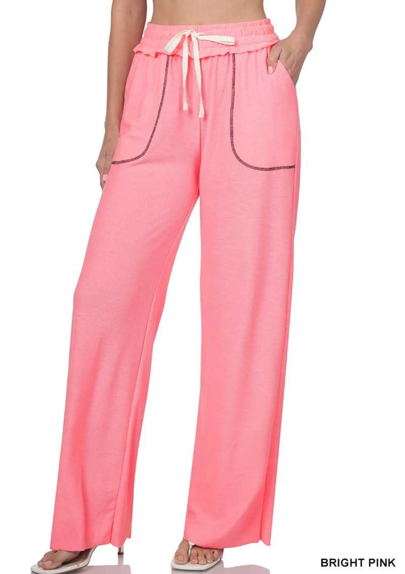 LEG-J {Seal The Deal} Bright Pink Wide Leg Joggers PLUS SIZE 1X 2X 3X