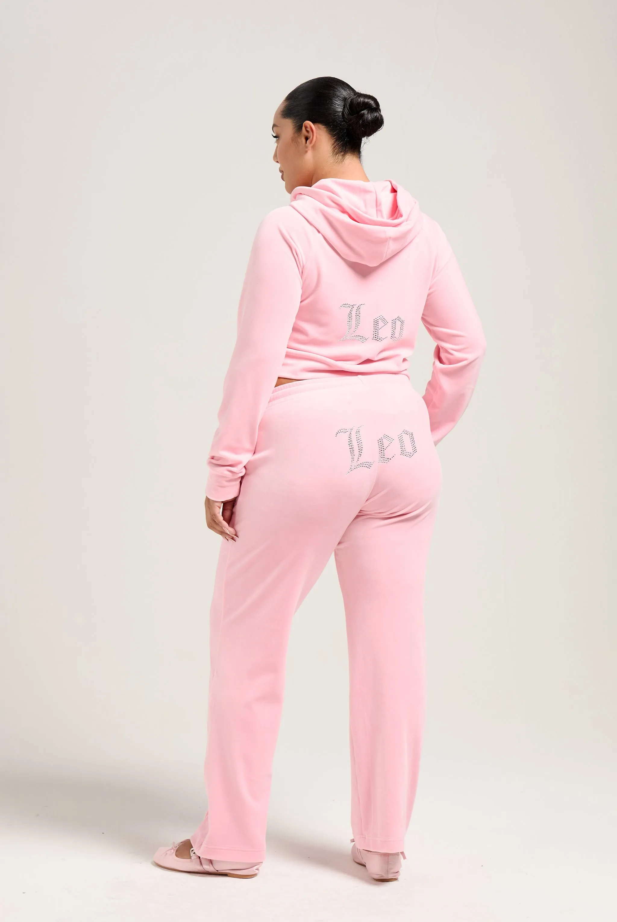'LEO' JUICY PINK VELOUR DIAMANTÉ TRACKSUIT BOTTOM