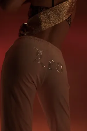 'LEO' JUICY PINK VELOUR DIAMANTÉ TRACKSUIT BOTTOM