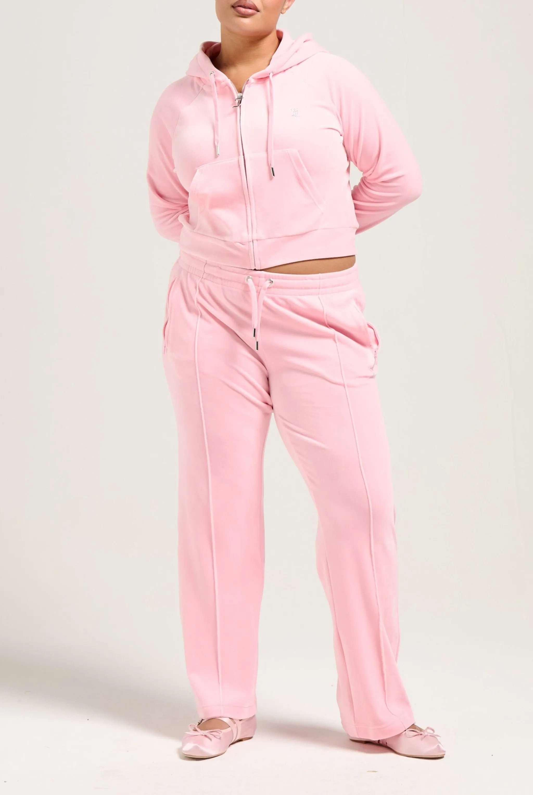 'LEO' JUICY PINK VELOUR DIAMANTÉ TRACKSUIT BOTTOM