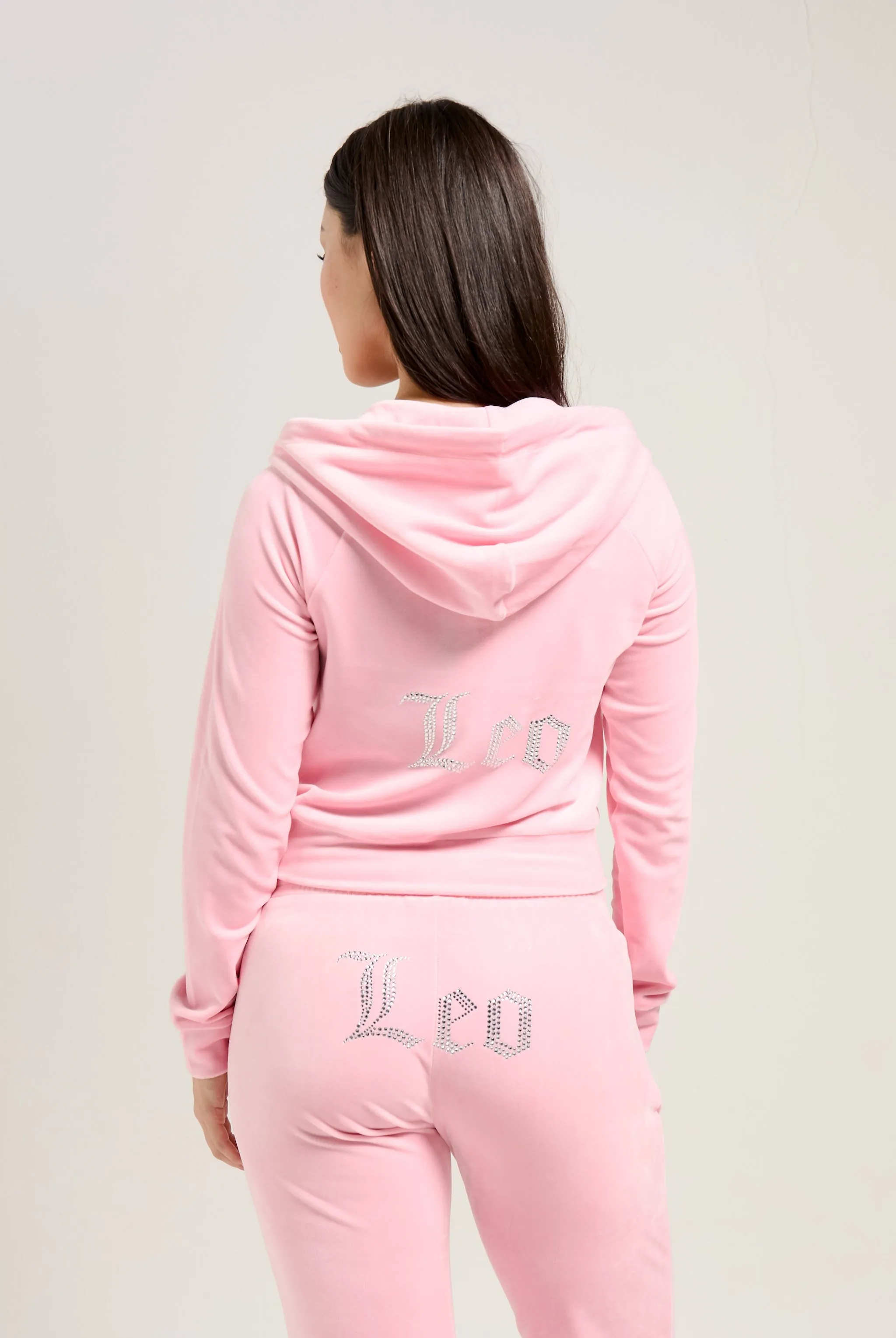 'LEO' JUICY PINK VELOUR DIAMANTÉ TRACKSUIT BOTTOM