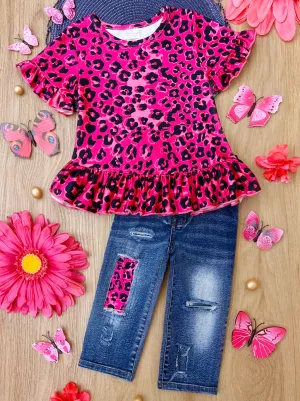 Leopard Fierce Patched Denim Set