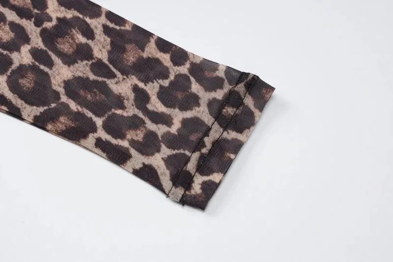 Leopard Mesh Party Club  Dress