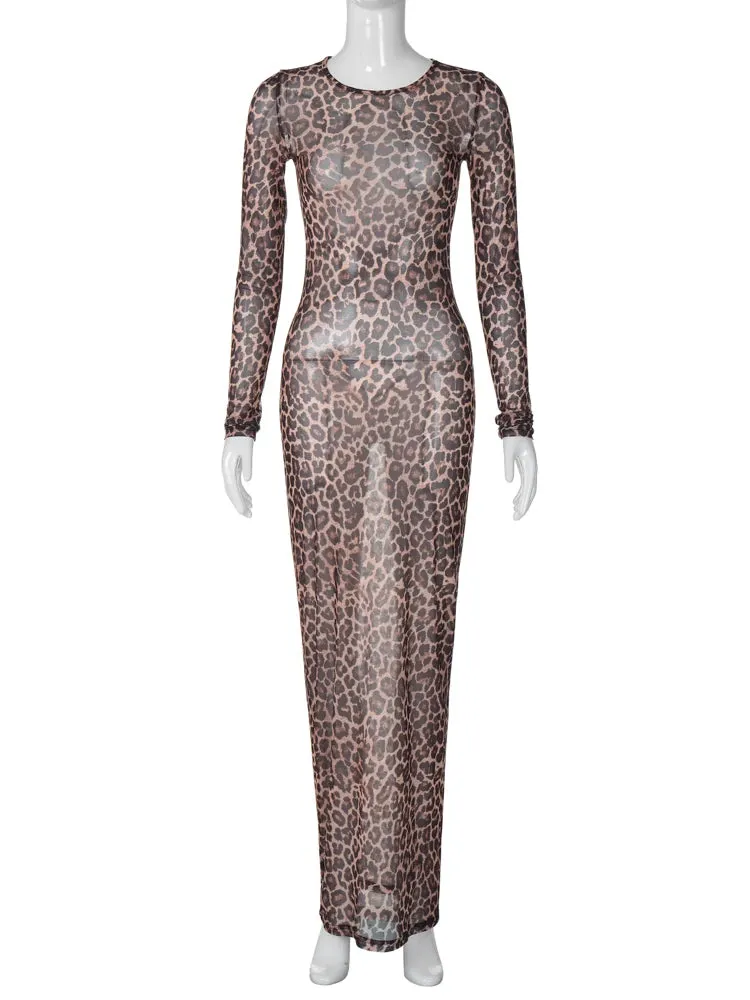 Leopard Mesh Party Club  Dress