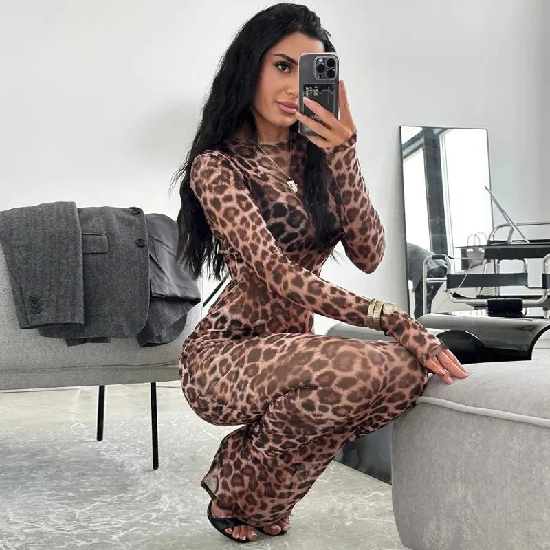 Leopard Mesh Party Club  Dress