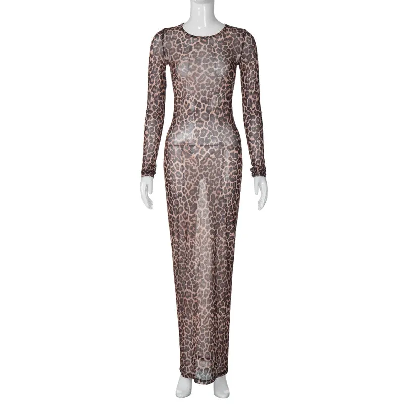 Leopard Mesh Party Club  Dress