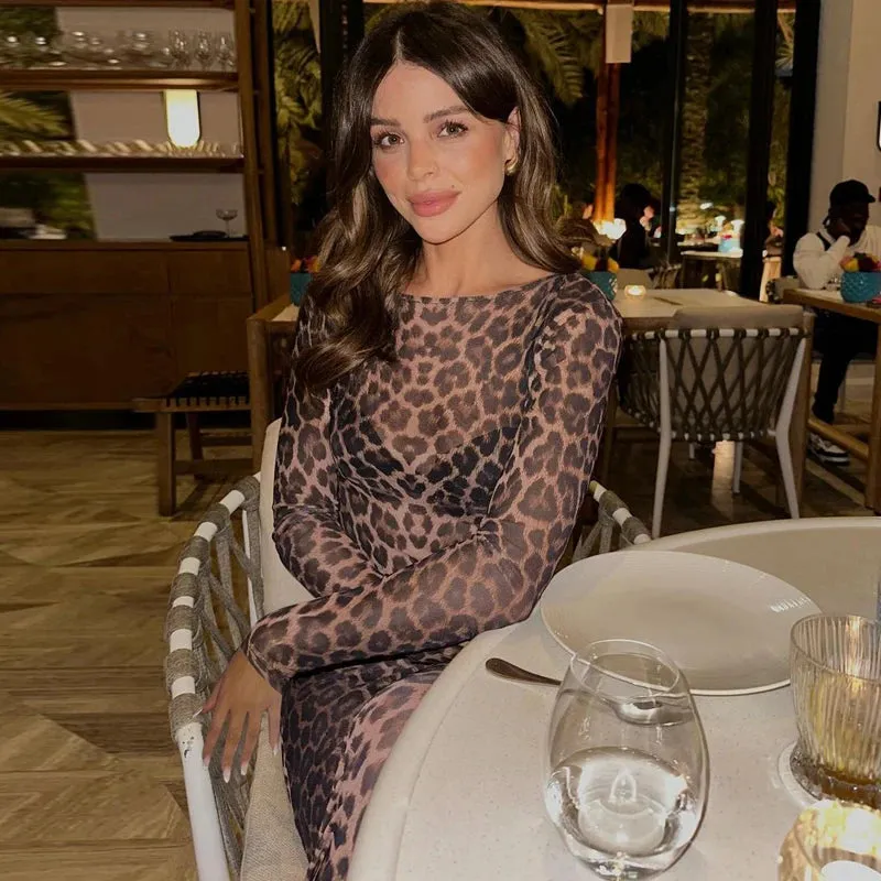 Leopard Mesh Party Club  Dress