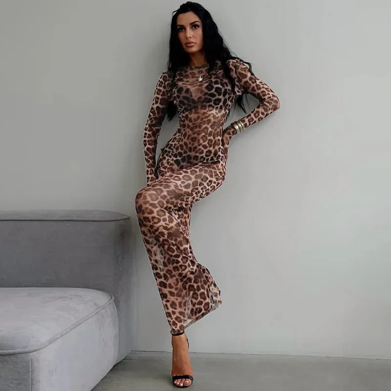 Leopard Mesh Party Club  Dress