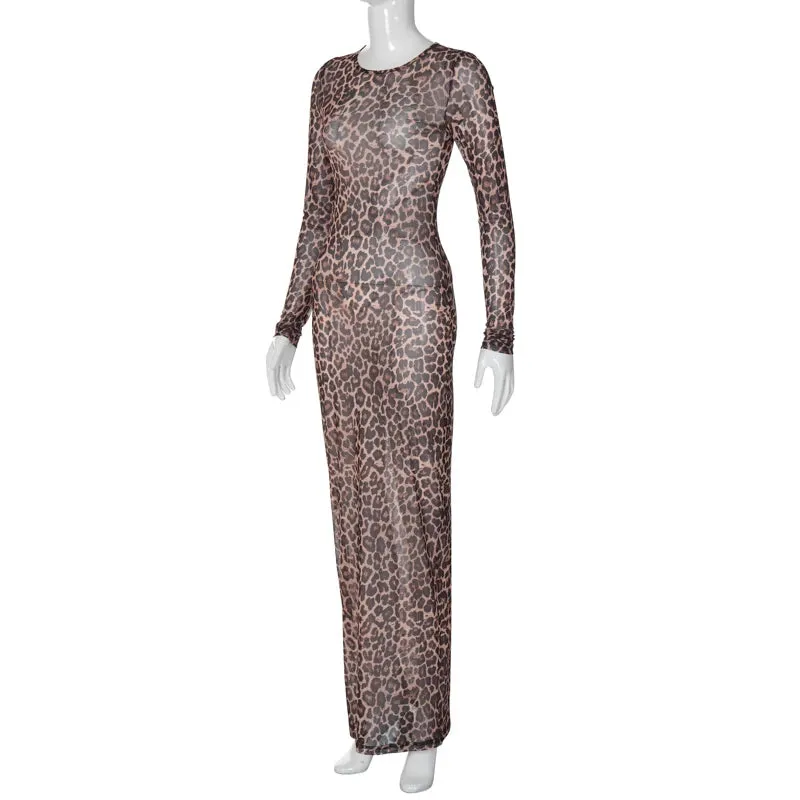 Leopard Mesh Party Club  Dress