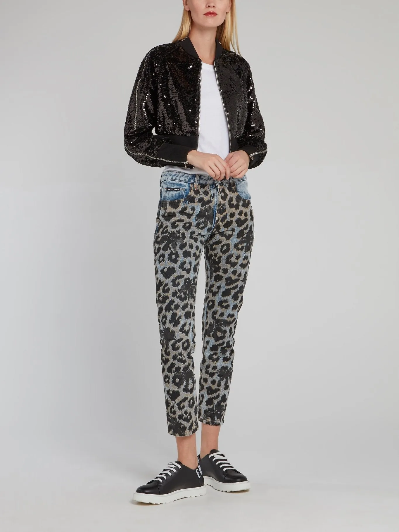 Leopard Print Denim Capri Pants