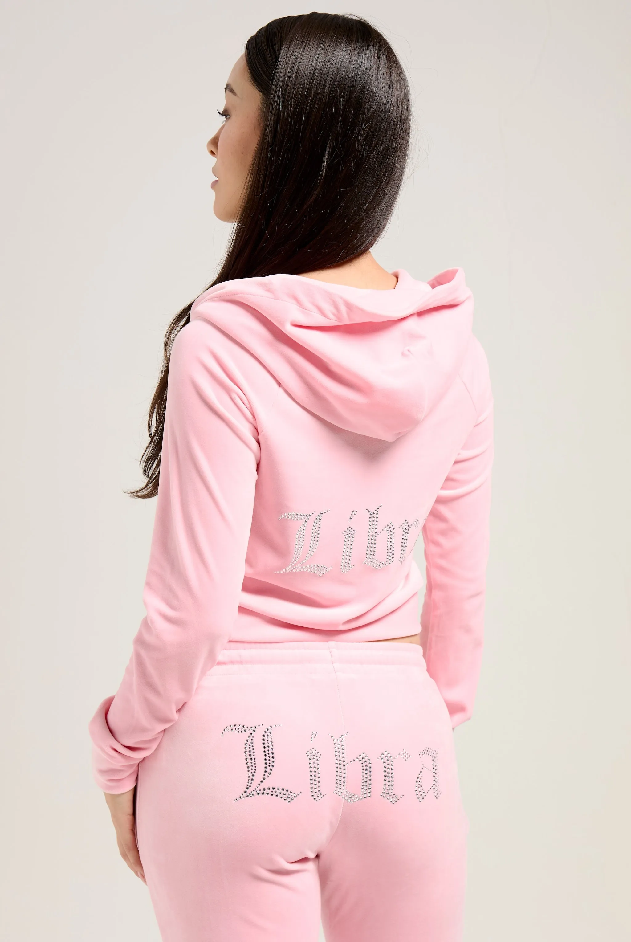 'LIBRA' JUICY PINK VELOUR DIAMANTÉ TRACKSUIT BOTTOM