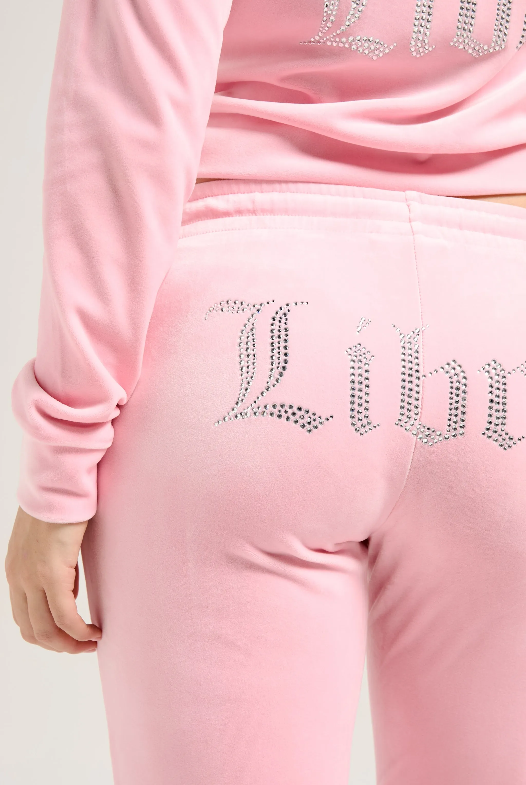 'LIBRA' JUICY PINK VELOUR DIAMANTÉ TRACKSUIT BOTTOM