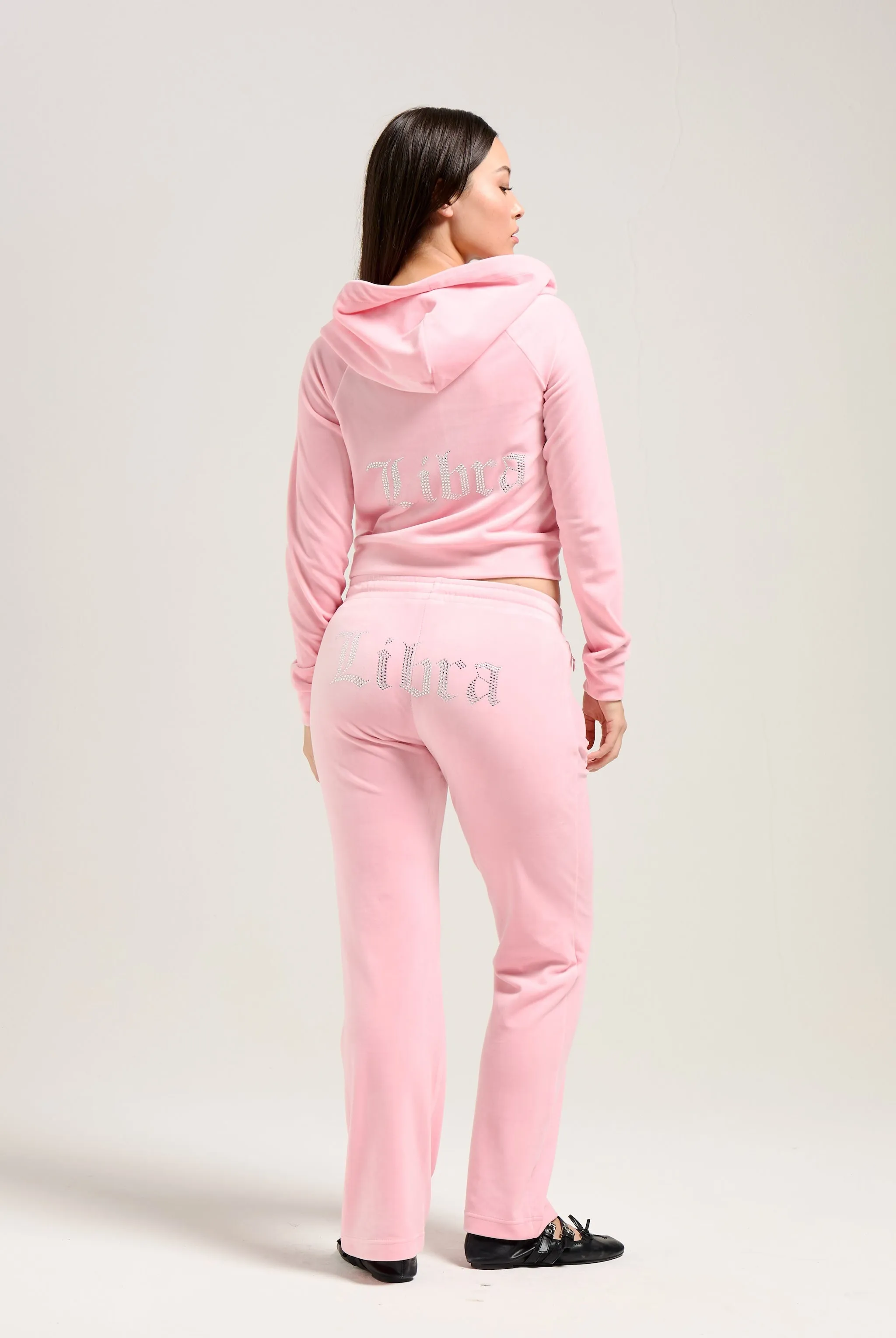 'LIBRA' JUICY PINK VELOUR DIAMANTÉ TRACKSUIT BOTTOM