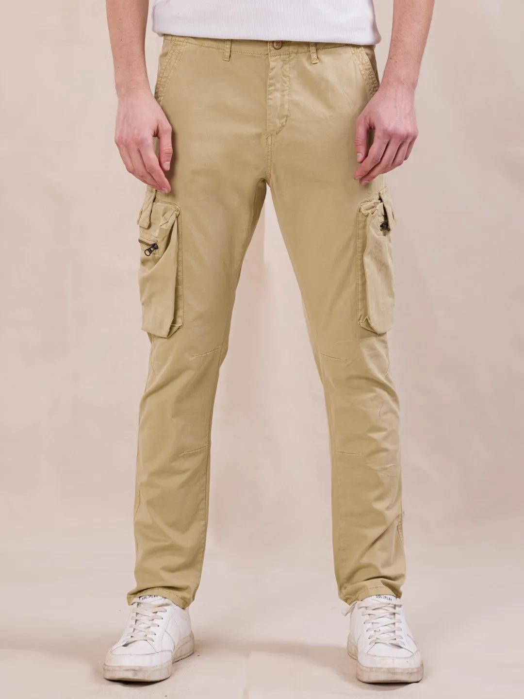 Light Khaki Cotton Stretch Cargo pants