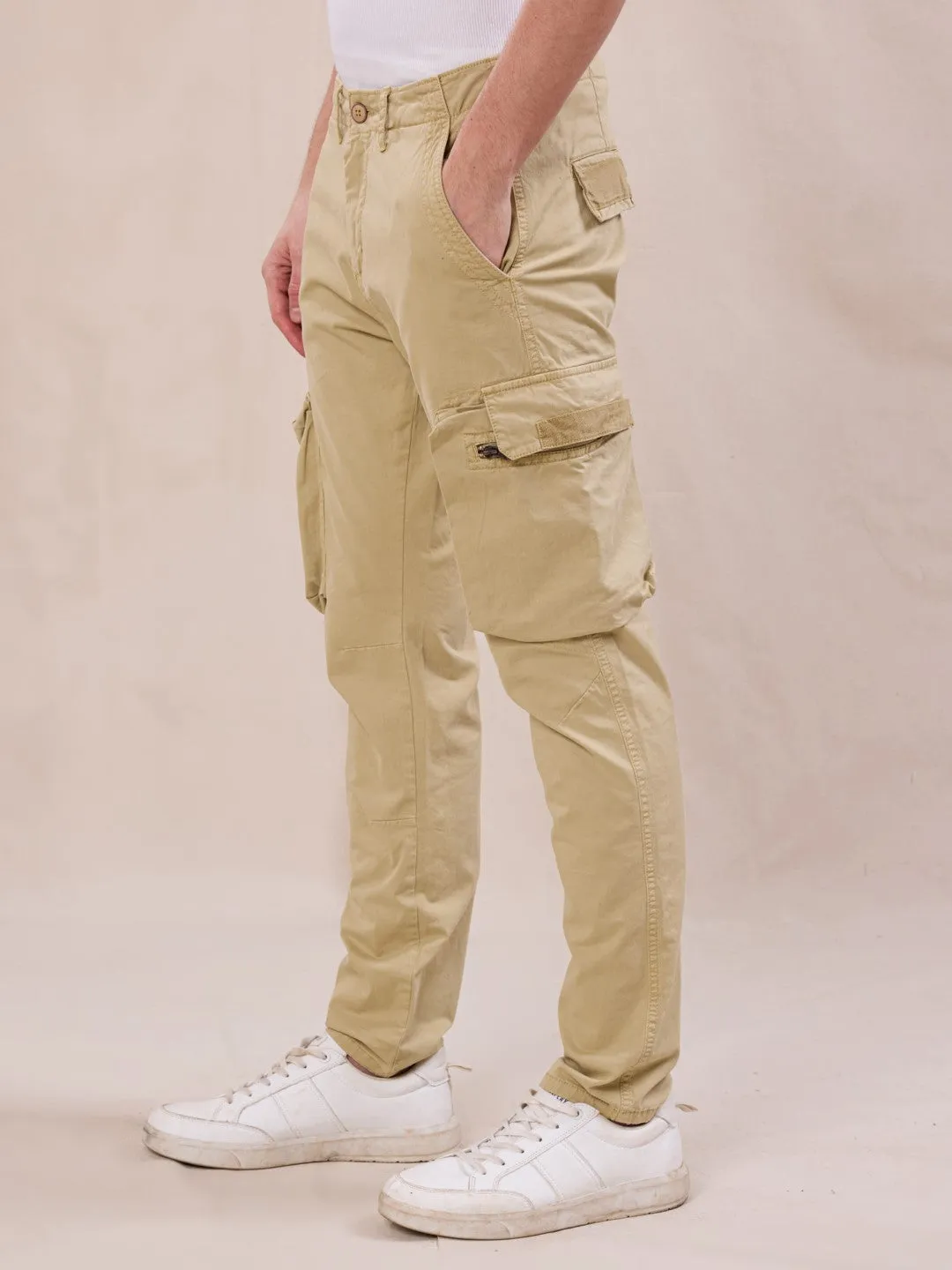 Light Khaki Cotton Stretch Cargo pants
