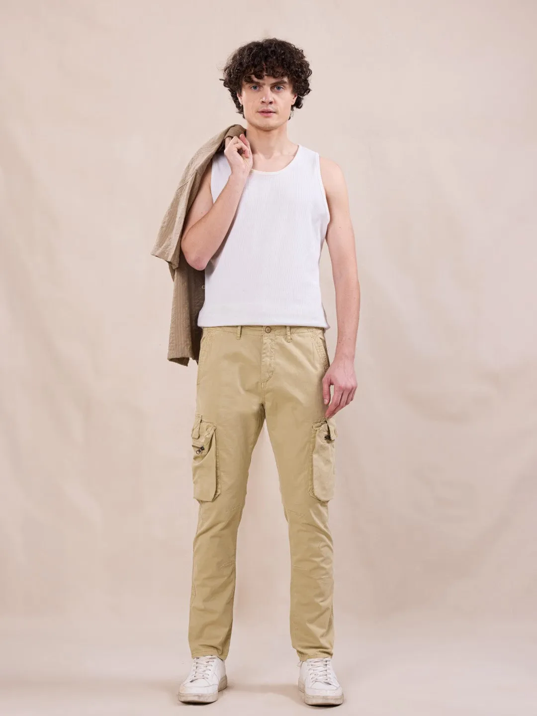 Light Khaki Cotton Stretch Cargo pants