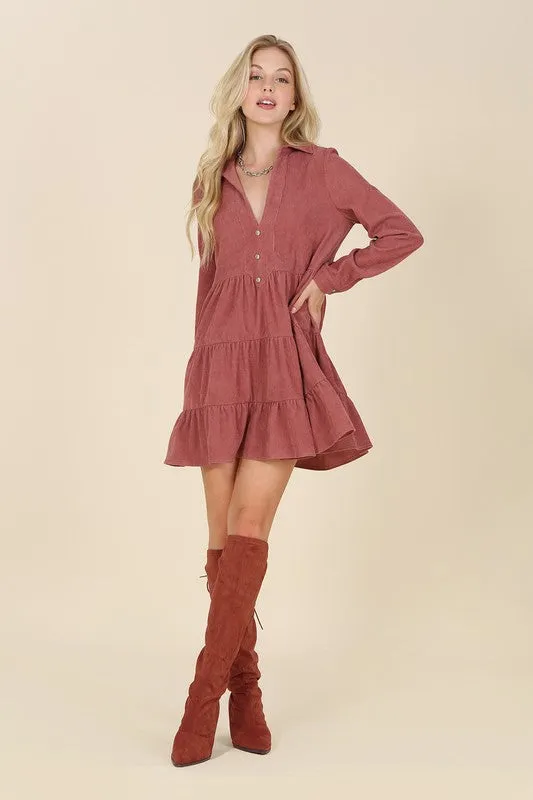 Lilou Corduroy tiered dress
