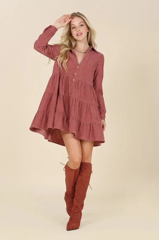 Lilou Corduroy tiered dress