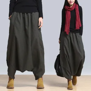 Linen Casual Pants Personality Loose Harem Pants Plus Size Solid Elastic Waist Women's Pants Trousers for Women