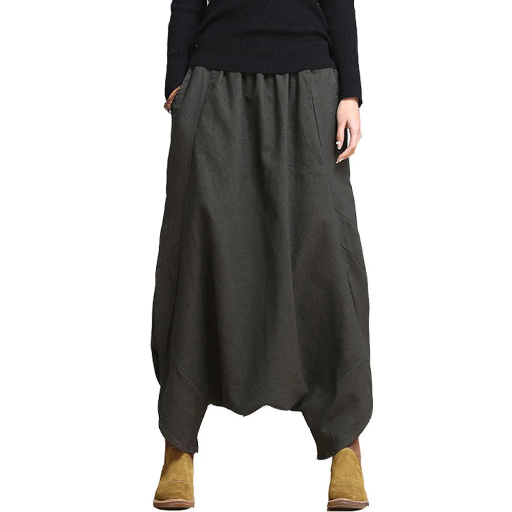 Linen Casual Pants Personality Loose Harem Pants Plus Size Solid Elastic Waist Women's Pants Trousers for Women