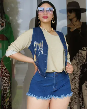 Live For Denim Gold Vest Blouse