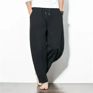 Locker sitzende Leinenhose für Herren mit trendigen Haremshosen und niedrigem Schritt