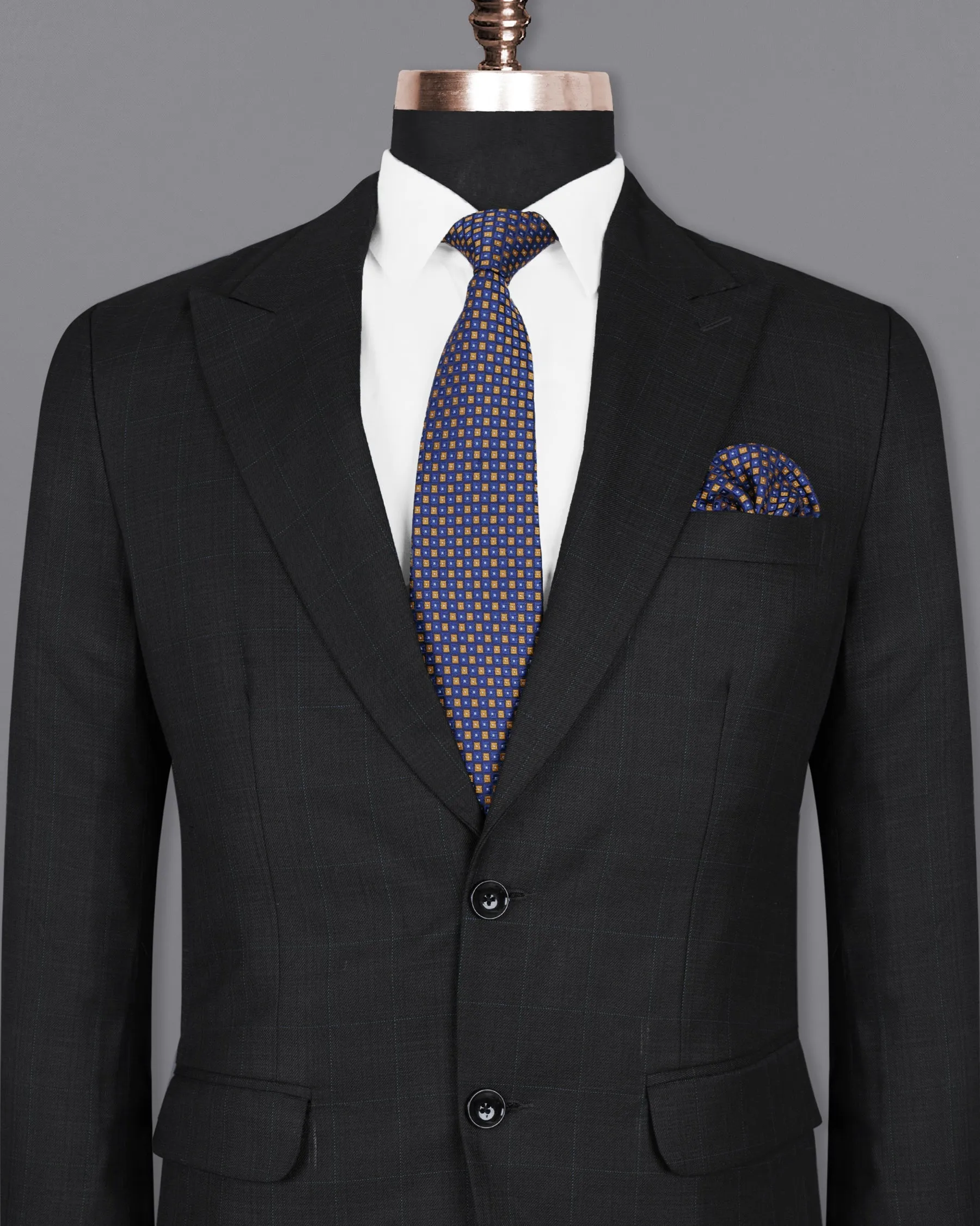 Log Cabin Black Subtle Plaid Wool Rich Blazer