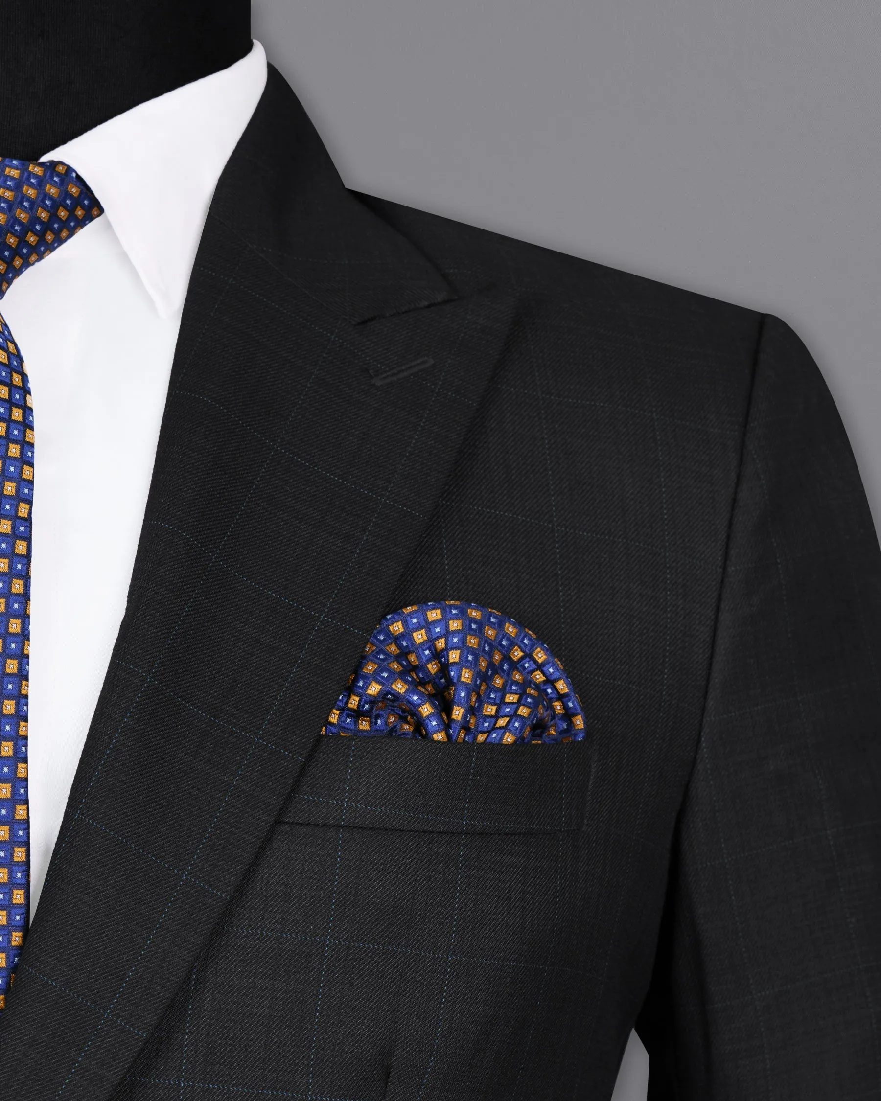 Log Cabin Black Subtle Plaid Wool Rich Blazer