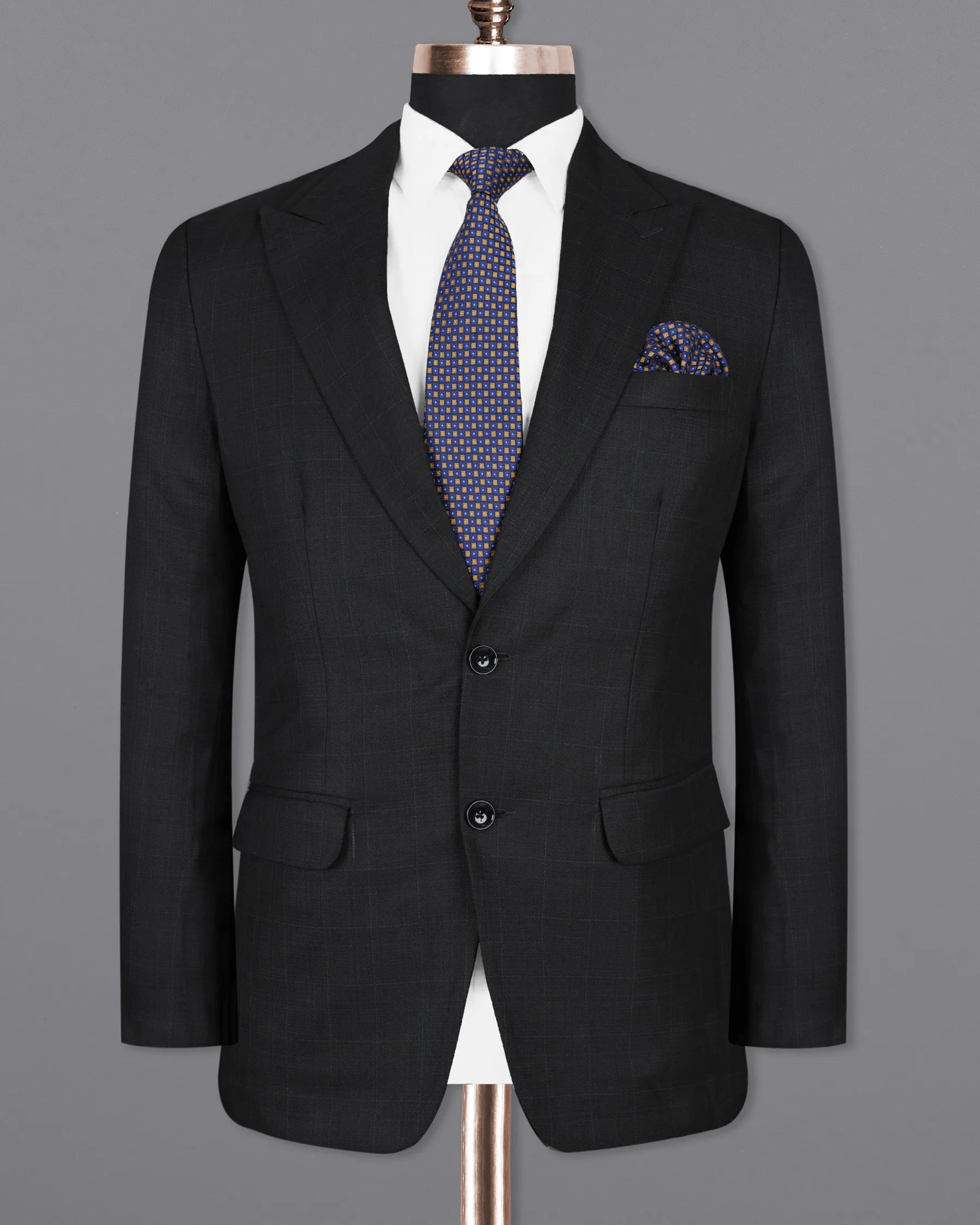 Log Cabin Black Subtle Plaid Wool Rich Blazer
