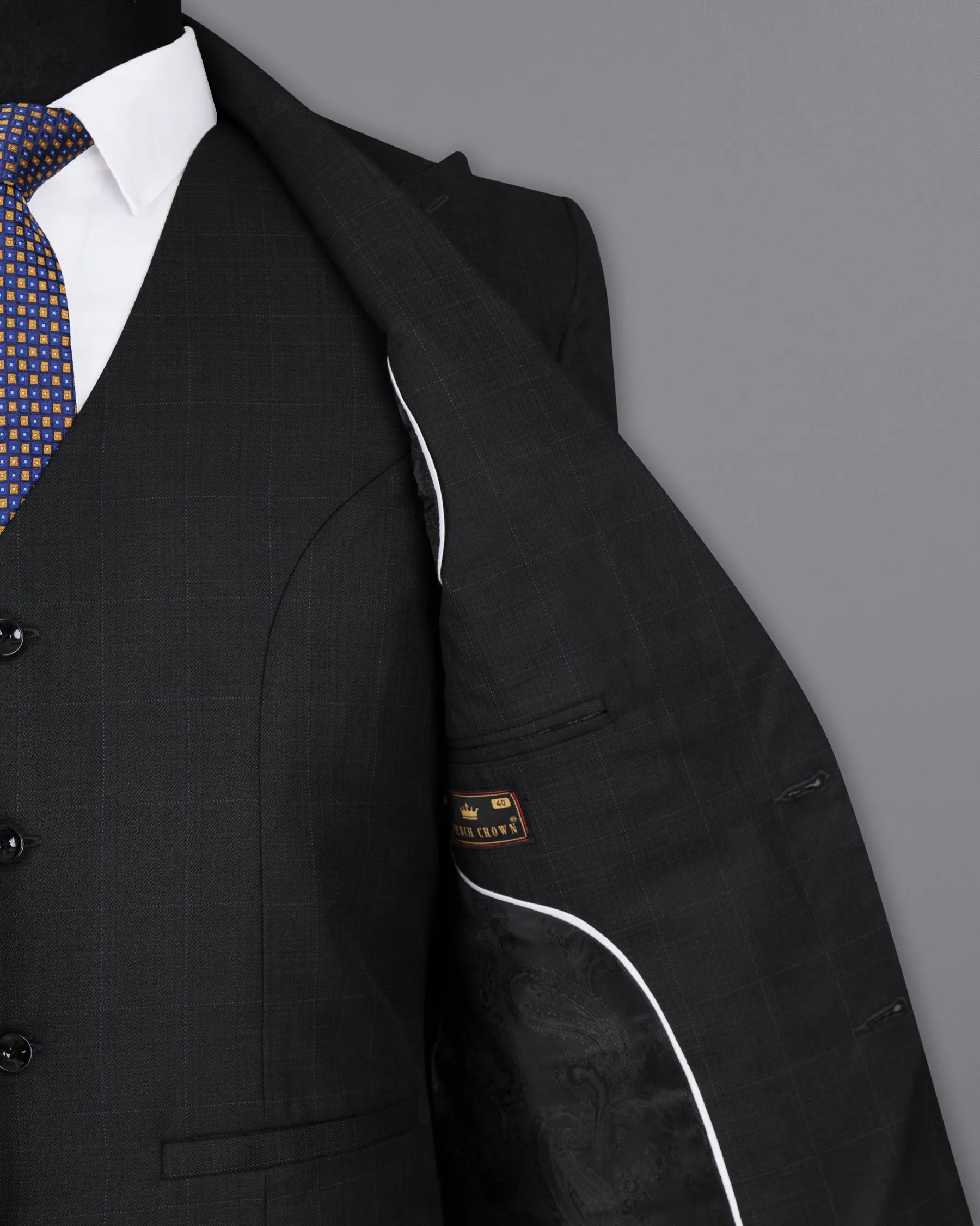 Log Cabin Black Subtle Plaid Wool Rich Blazer