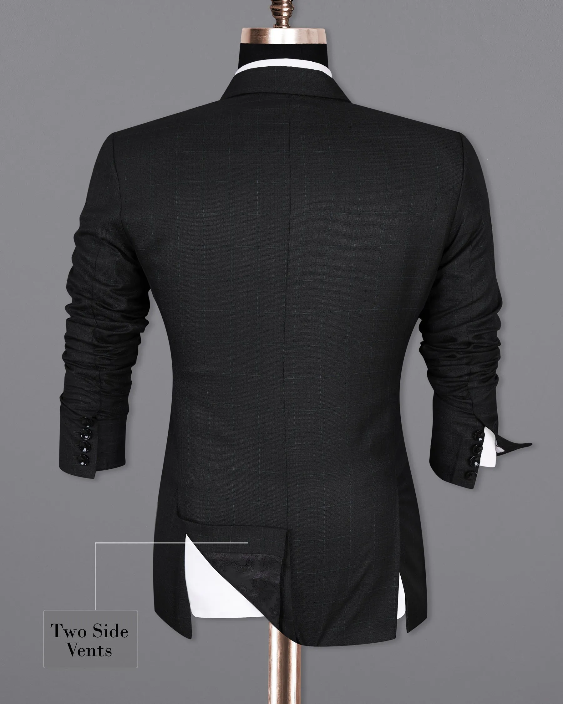 Log Cabin Black Subtle Plaid Wool Rich Blazer