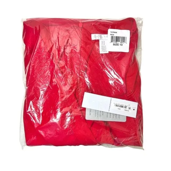 London Times Womens Red V Neck Sleeveless Ruched Sheath Dress Sz 10 NWT