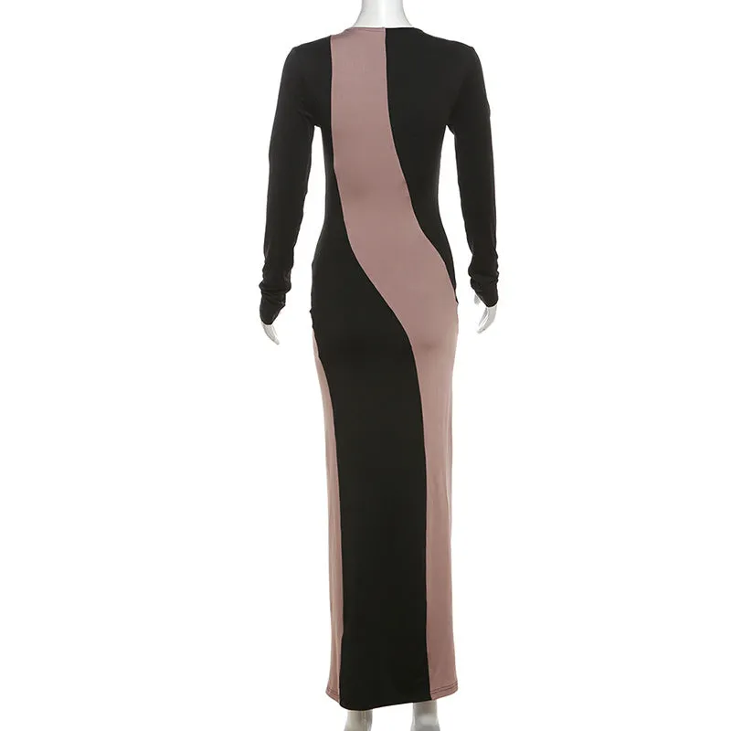 Long Sleeve Colorblock Maxi Dress