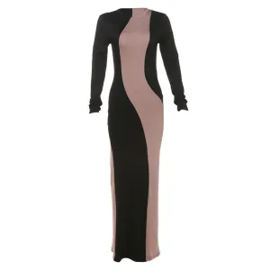 Long Sleeve Colorblock Maxi Dress