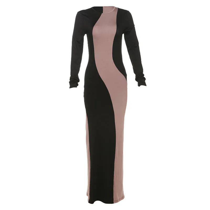 Long Sleeve Colorblock Maxi Dress