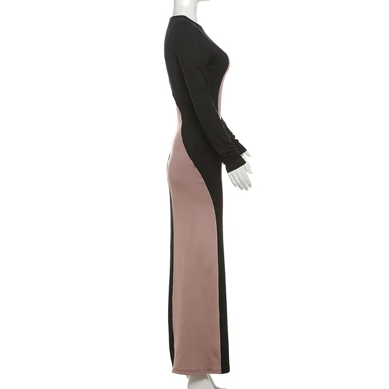 Long Sleeve Colorblock Maxi Dress