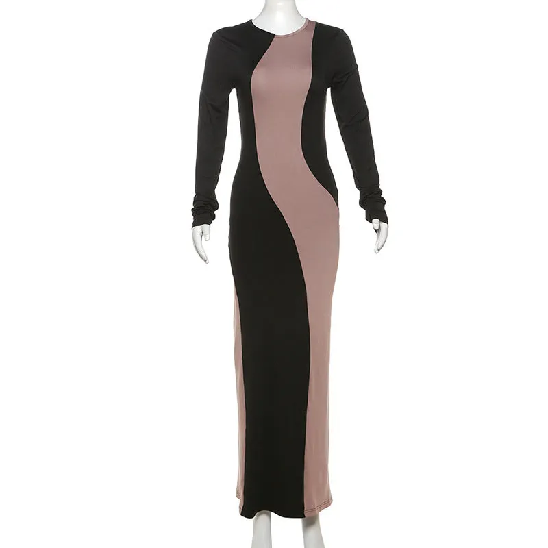 Long Sleeve Colorblock Maxi Dress
