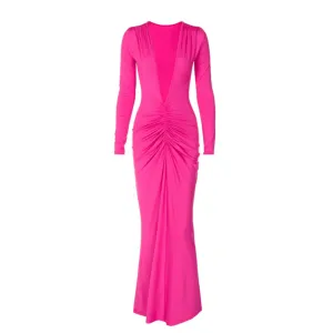 Long Sleeve Deep V Maxi Dress