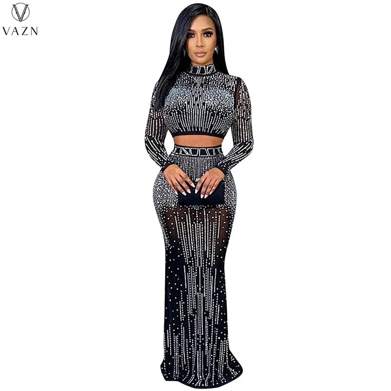Long Sleeve Short Elastic Floor Length Skirt Dress Sets