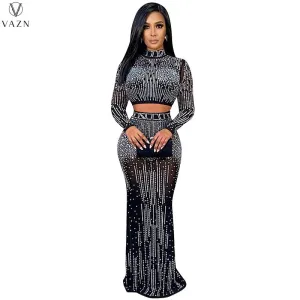 Long Sleeve Short Elastic Floor Length Skirt Dress Sets