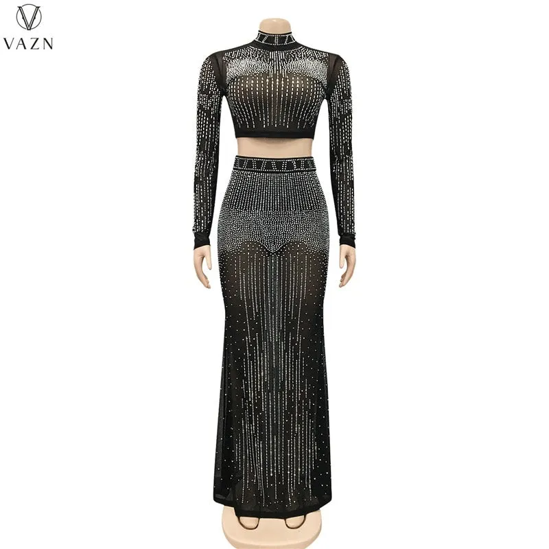 Long Sleeve Short Elastic Floor Length Skirt Dress Sets