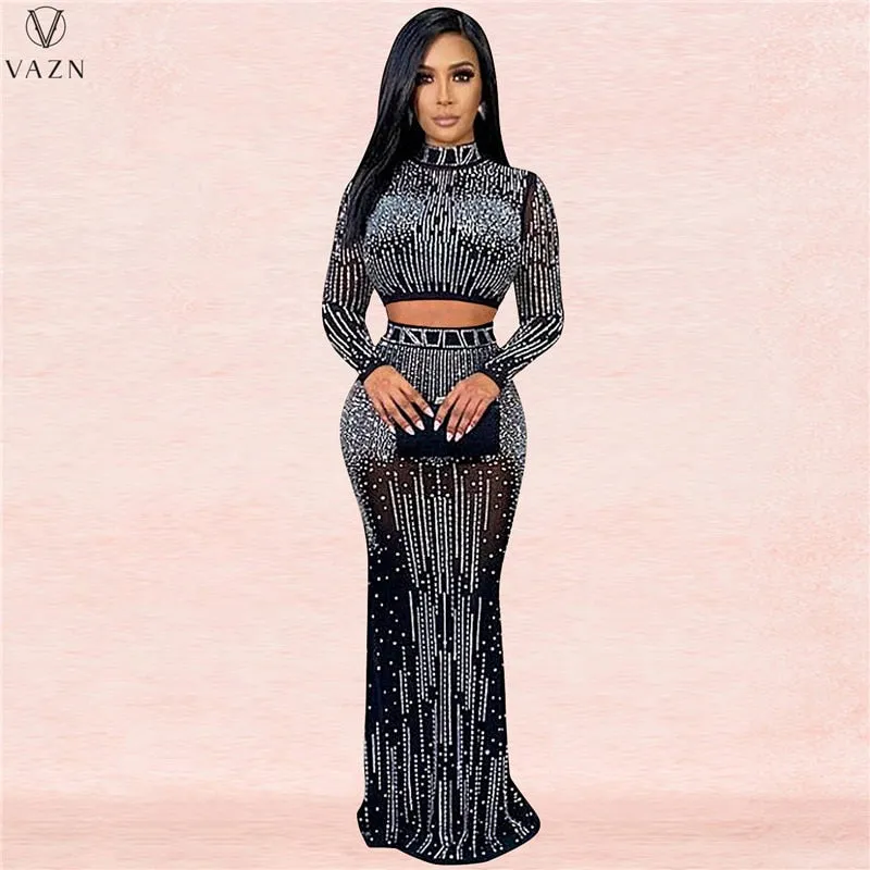 Long Sleeve Short Elastic Floor Length Skirt Dress Sets