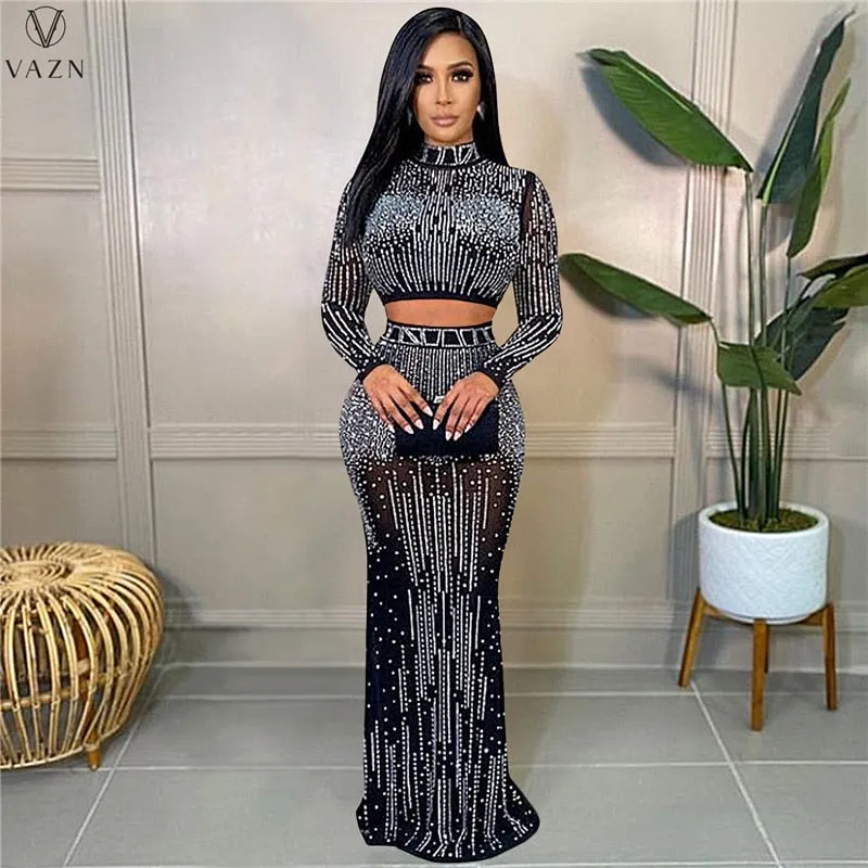 Long Sleeve Short Elastic Floor Length Skirt Dress Sets