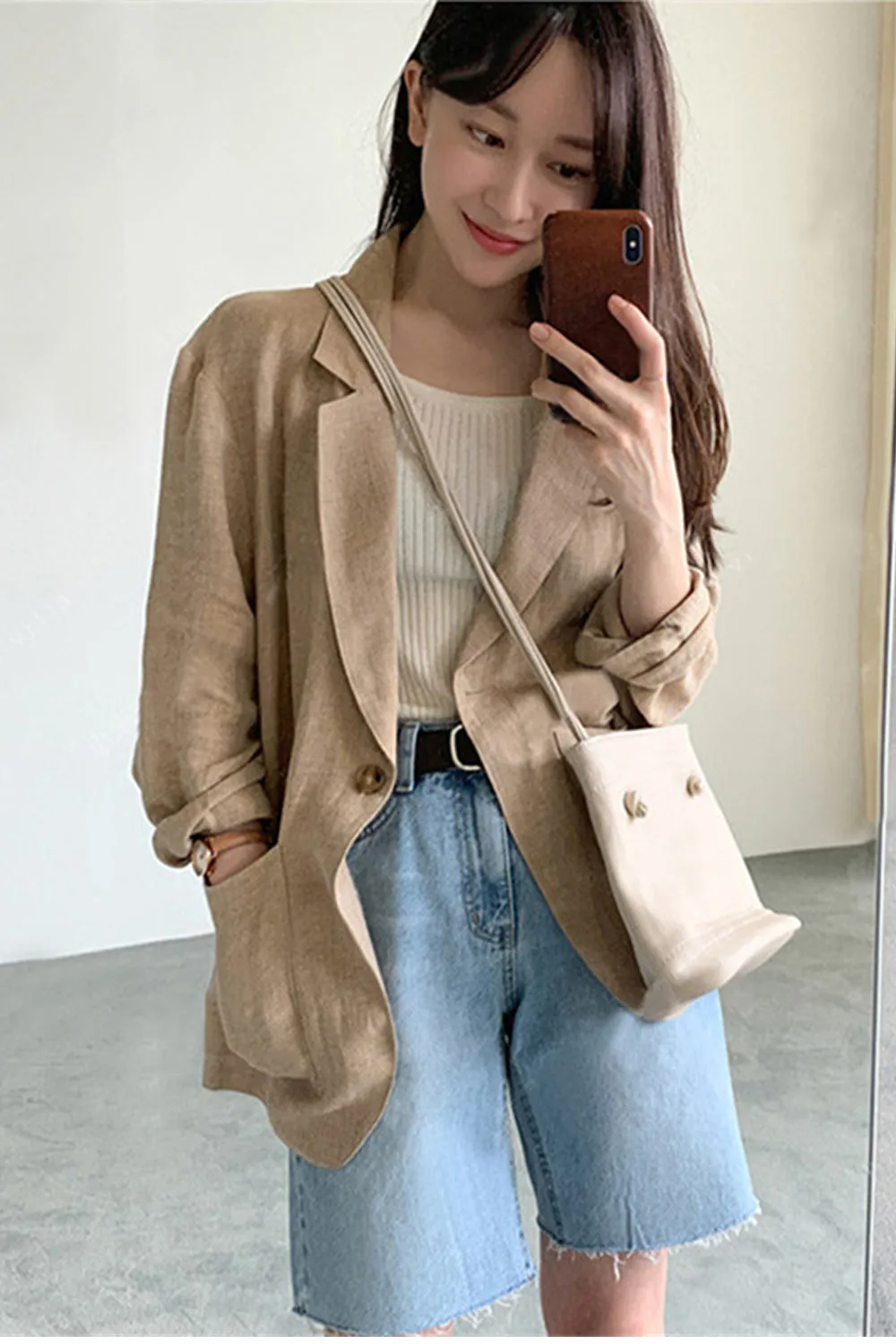 Long Sleeve Single Button Blazer