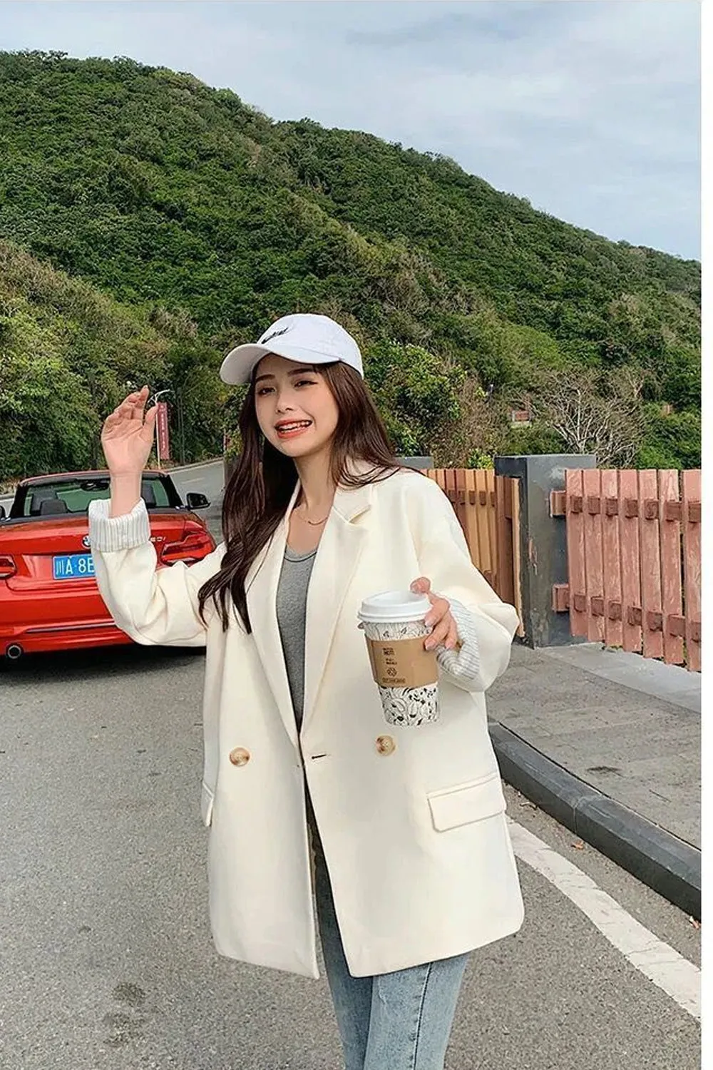 Loose Solid Double Breasted Blazer Jacket