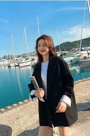 Loose Solid Double Breasted Blazer Jacket