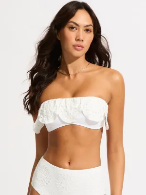 Lulu Bandeau Bra w/ Flounce in White