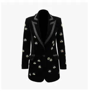Luxury heavy work beaded diamond suit jacket female