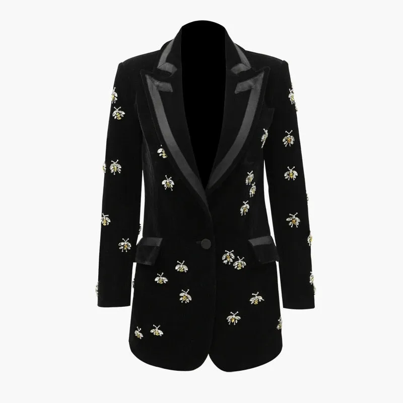 Luxury heavy work beaded diamond suit jacket female